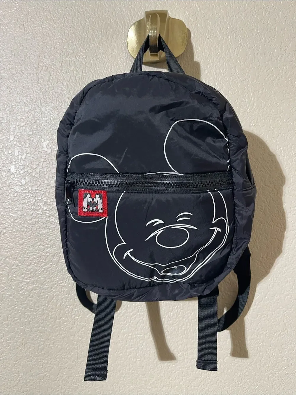 Zara Black Mini Backpack with White Mickey Line Graphic
